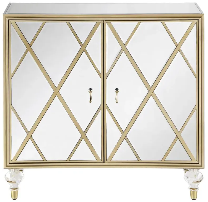 Astilbe 2-door Accent Cabinet Mirror and Champagne