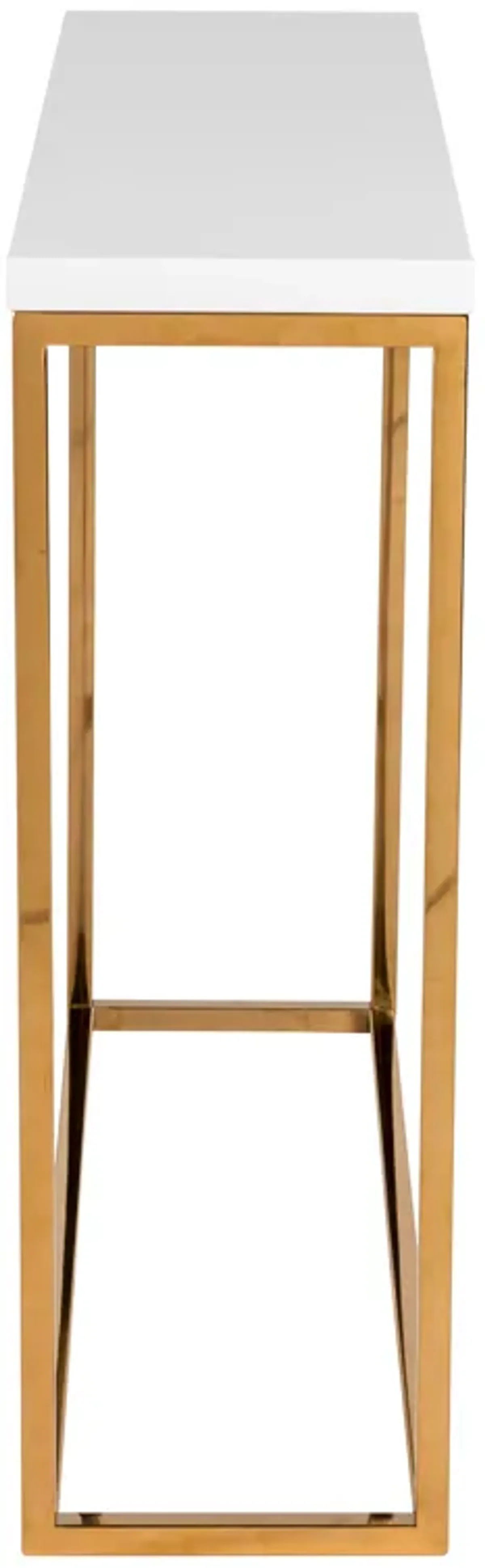 Teresa Console Table in White with Brushed High Gloss Gold Stainless Steel Frame