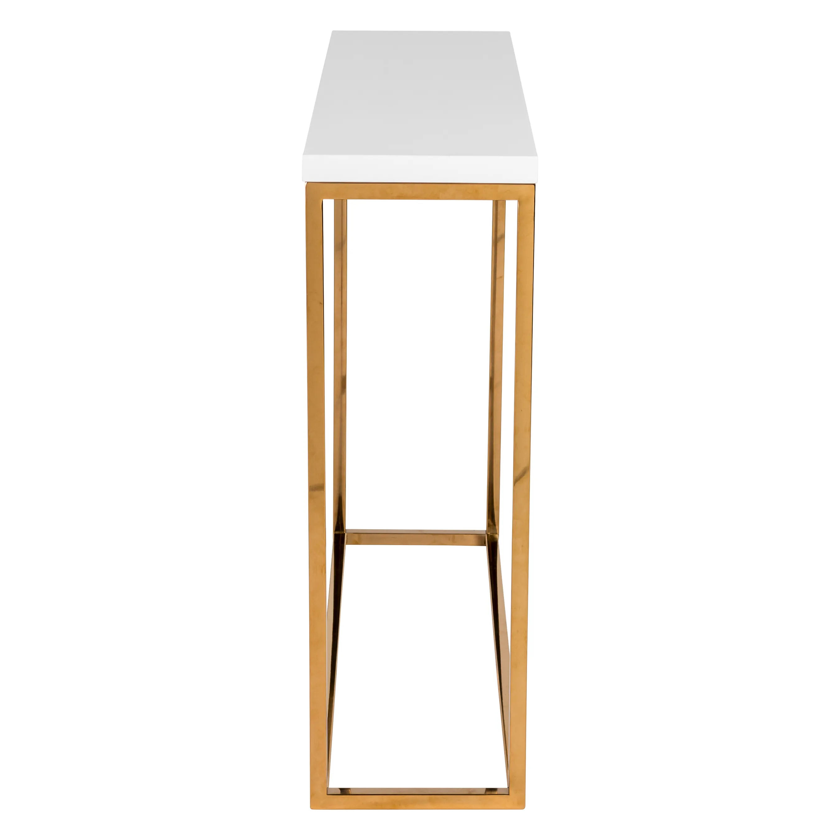 Teresa Console Table in White with Brushed High Gloss Gold Stainless Steel Frame