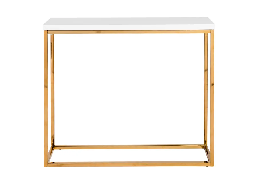 Teresa Console Table in White with Brushed High Gloss Gold Stainless Steel Frame