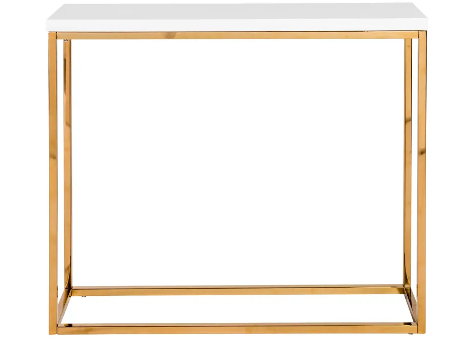 Teresa Console Table in White with Brushed High Gloss Gold Stainless Steel Frame