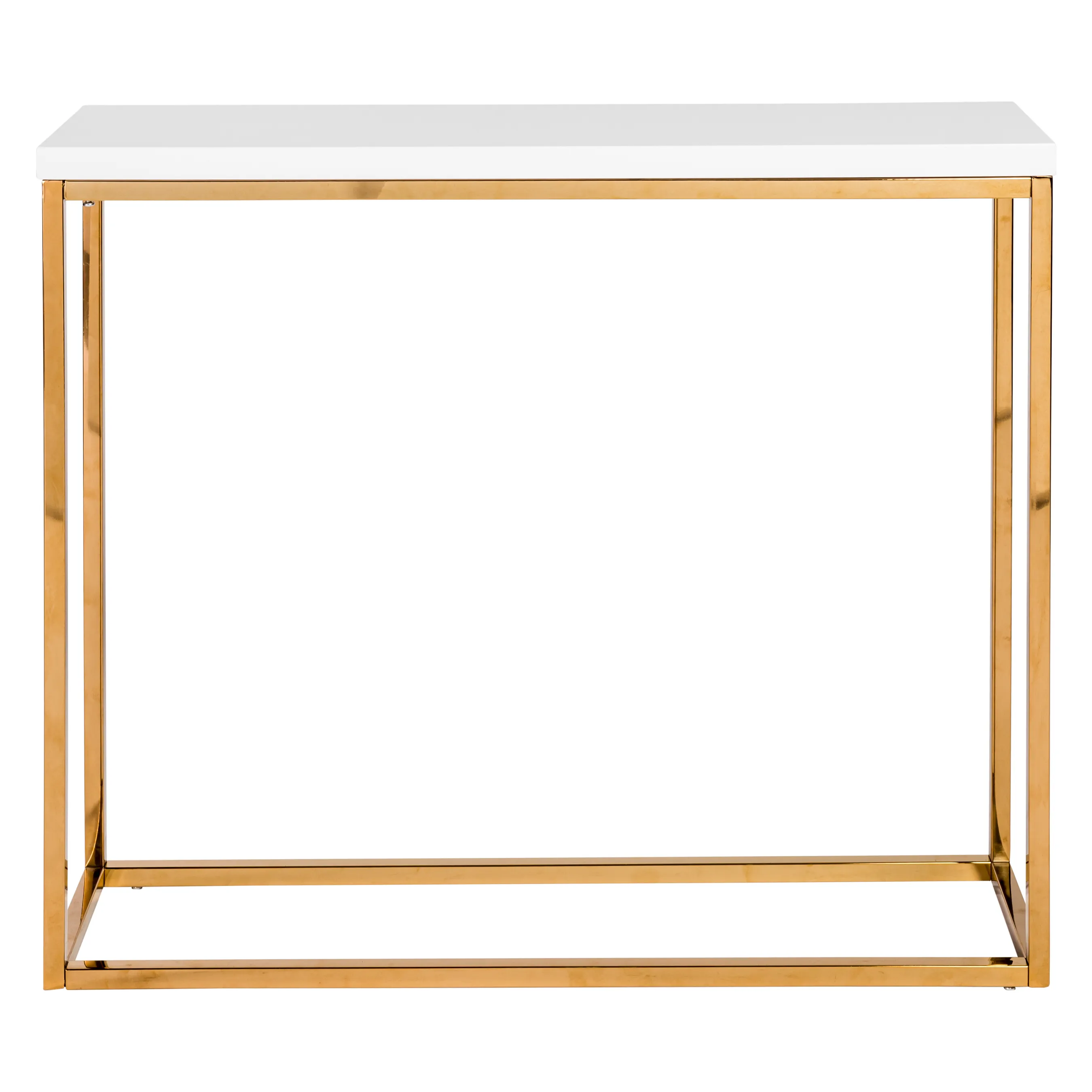 Teresa Console Table in White with Brushed High Gloss Gold Stainless Steel Frame