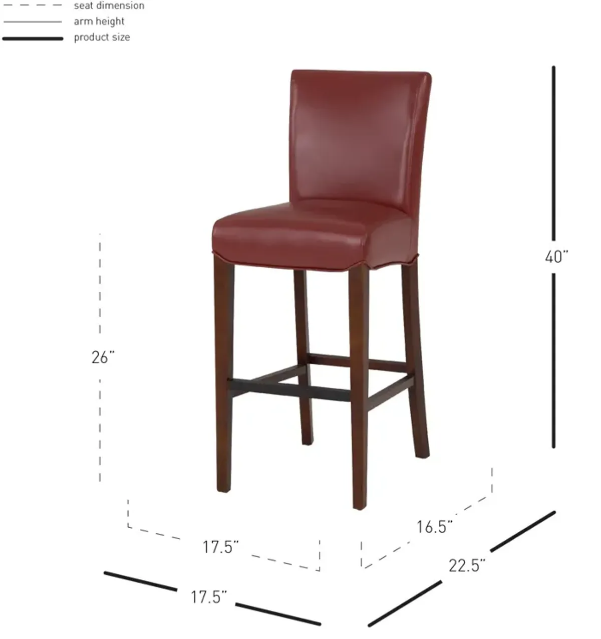 milton bonded leather counter stool, pomegranate