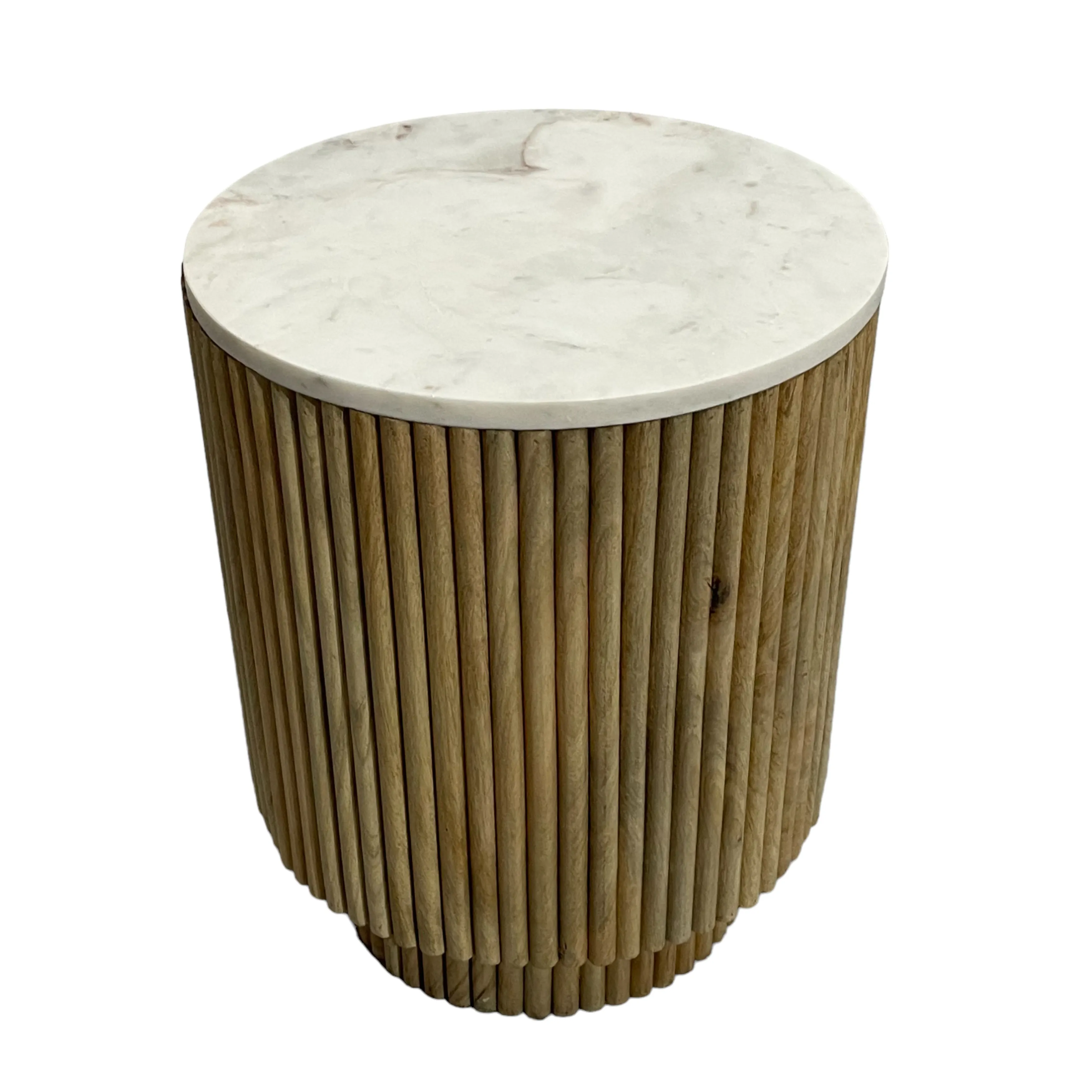 20" Ribbed Pedestal Table Marble Top, White/natura