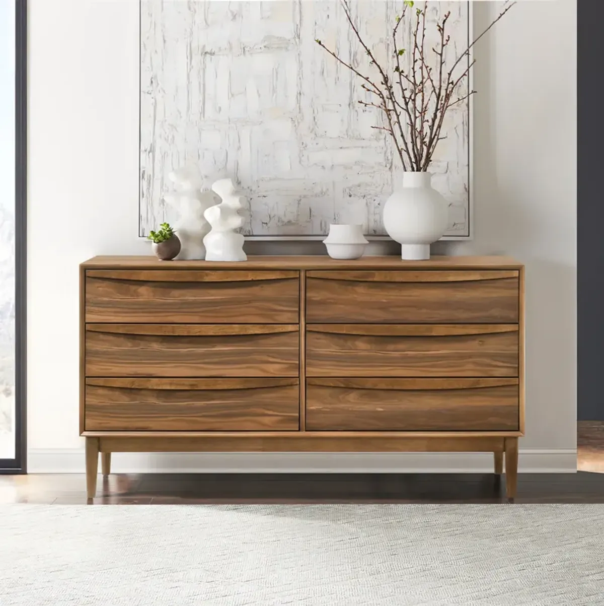 Artemio 6 Drawer Wood Dresser in Walnut Finish