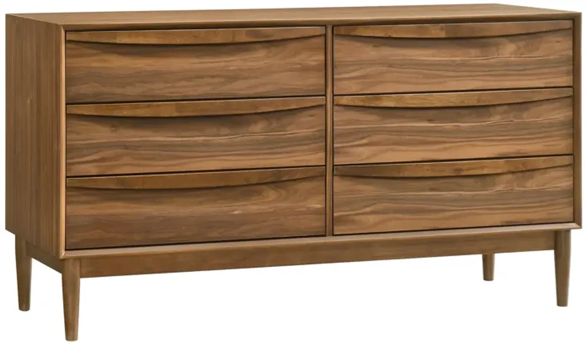 Artemio 6 Drawer Wood Dresser in Walnut Finish