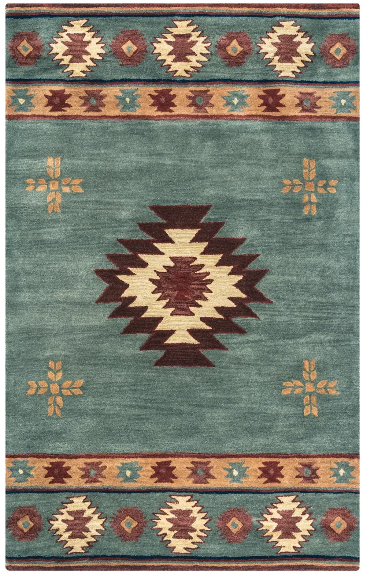 Southwest Green Southwest/Tribal Wool 10' x 14' Rectangle Rug