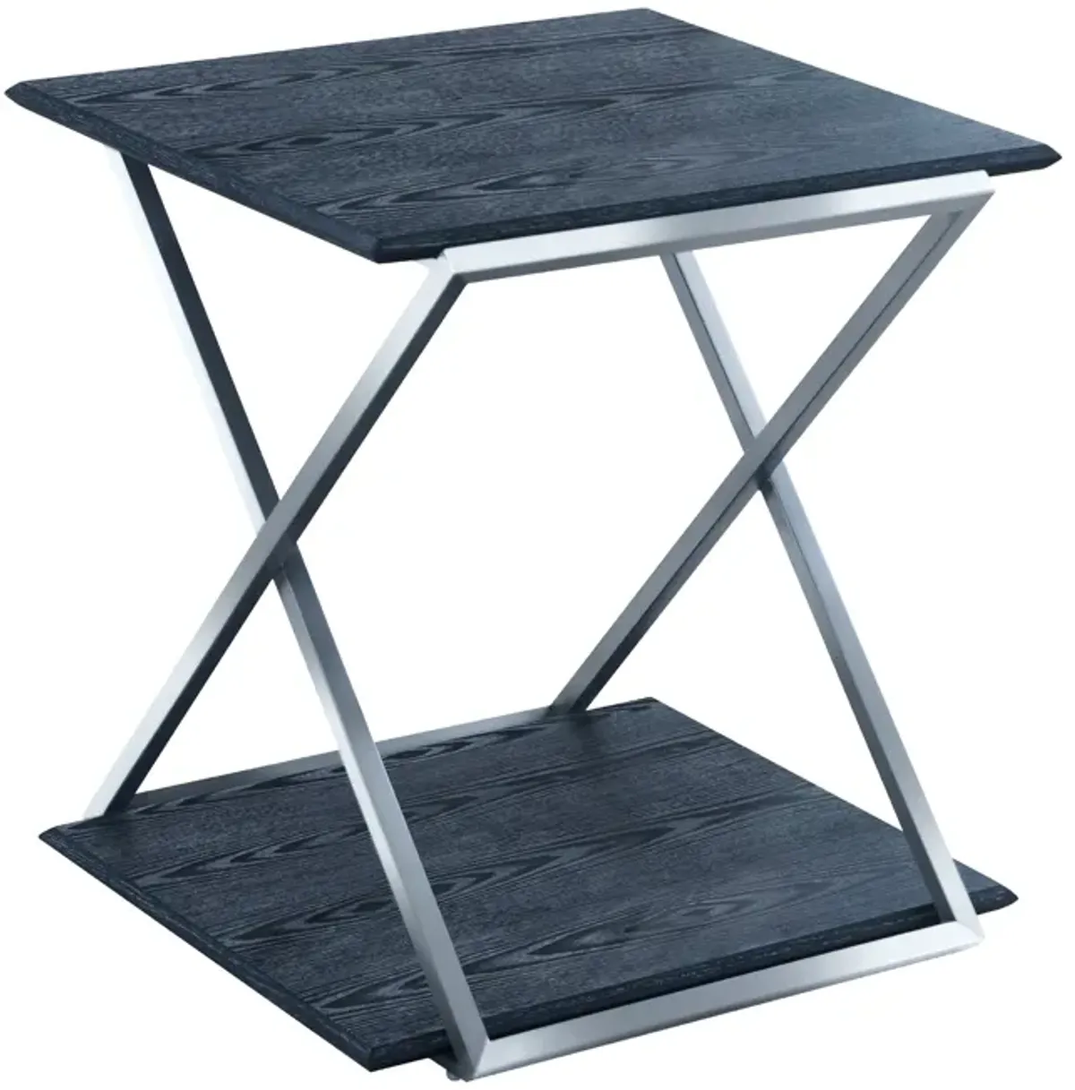 Westlake Black Veneer End Table with Brushed Stainless Steel Frame