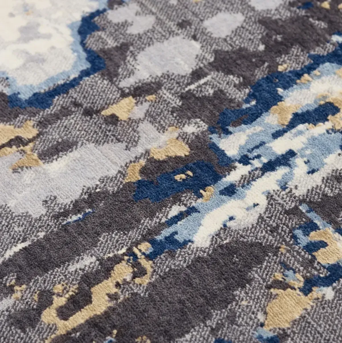 Bolero Blue/Multi Abstract NZ Wool/Tencel Blend 2'6" x 10' Runner Rug