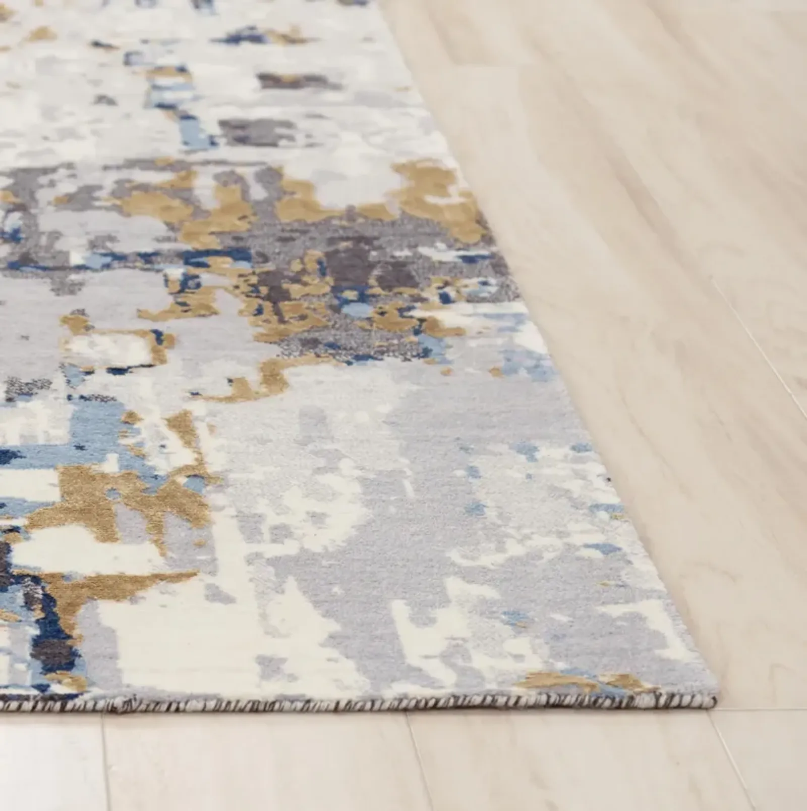 Bolero Blue/Multi Abstract NZ Wool/Tencel Blend 2'6" x 10' Runner Rug