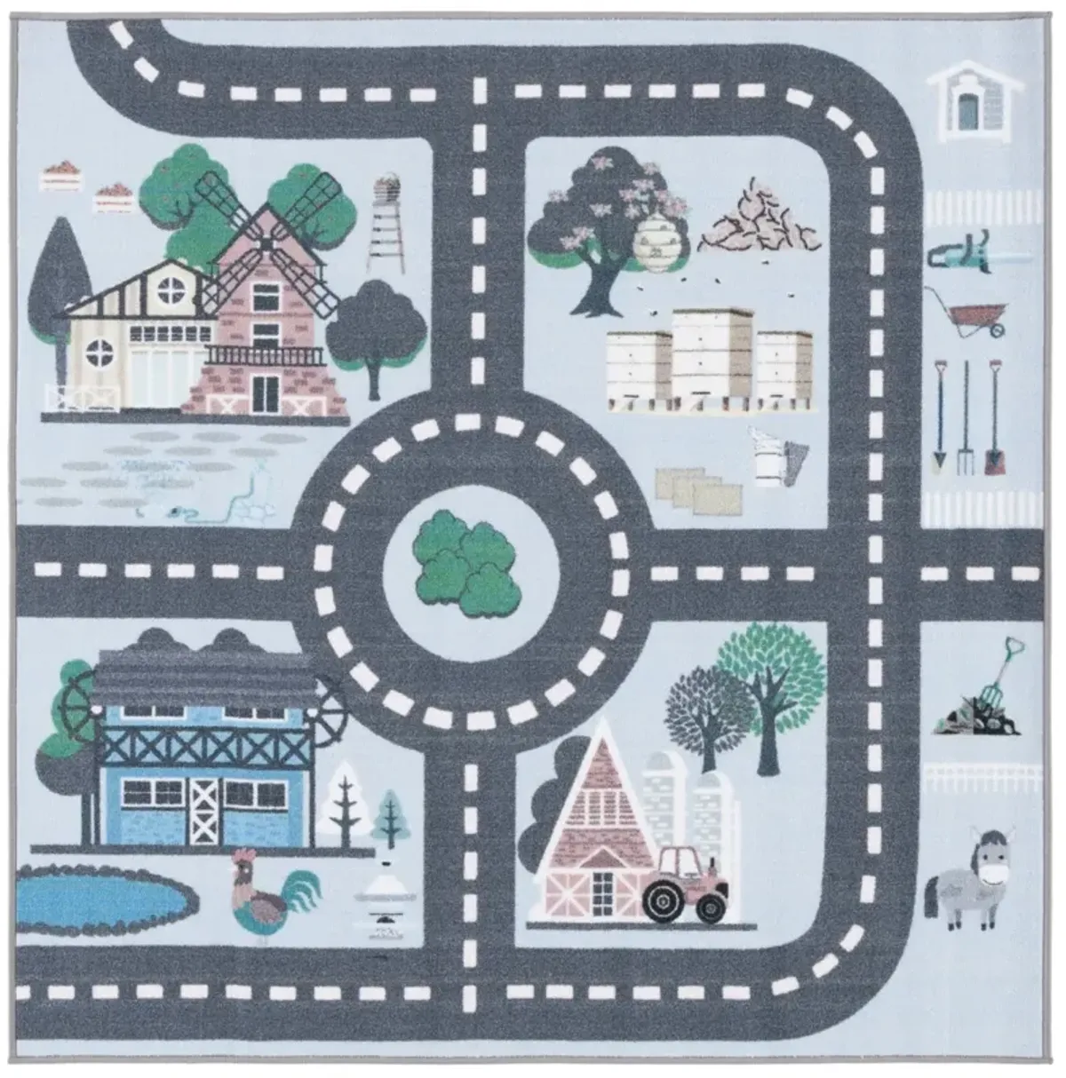 KIDS PLAYHOUSE 232 BLUE  6'-7' x 6'-7' Square Square Rug