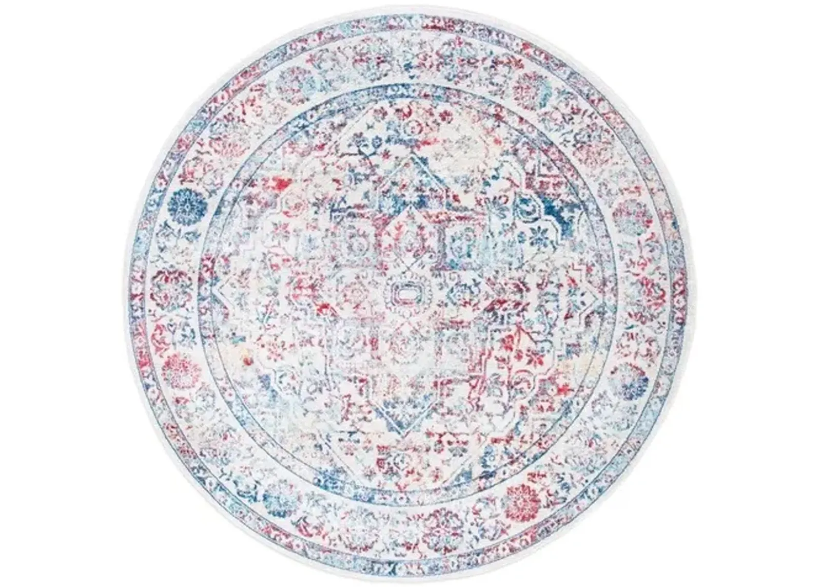 Brentwood 832 Ivory / Blue 5' X 5' Round Round Powerloomed Rug