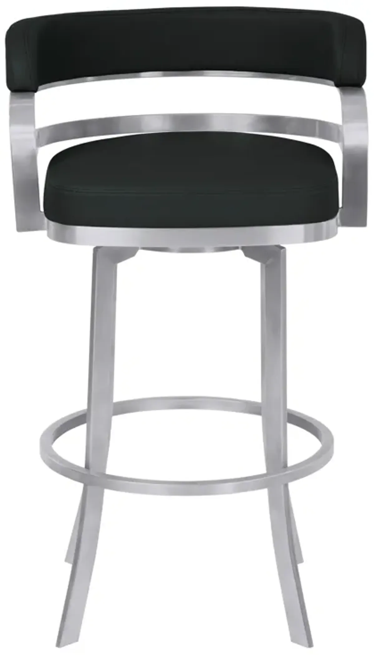 Prinz 30" Bar Height Swivel Black Faux Leather and Brushed Stainless Steel Bar Stool