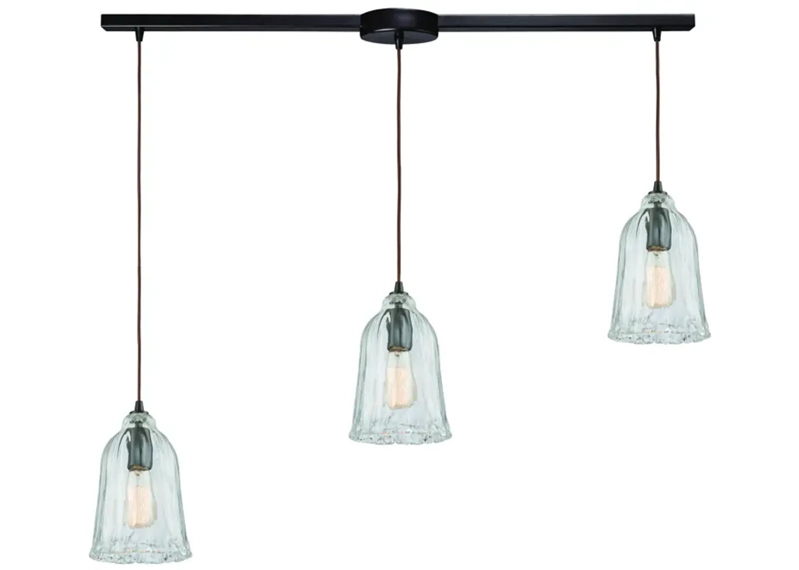 Hand Formed Glass 38" Wide 3-Light Mini Pendant - Oil Rubbed Bronze