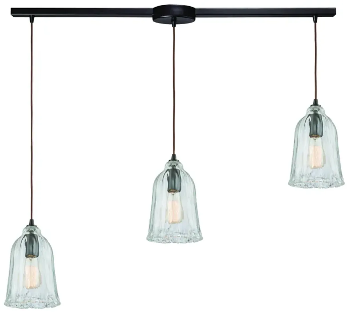 Hand Formed Glass 38" Wide 3-Light Mini Pendant - Oil Rubbed Bronze