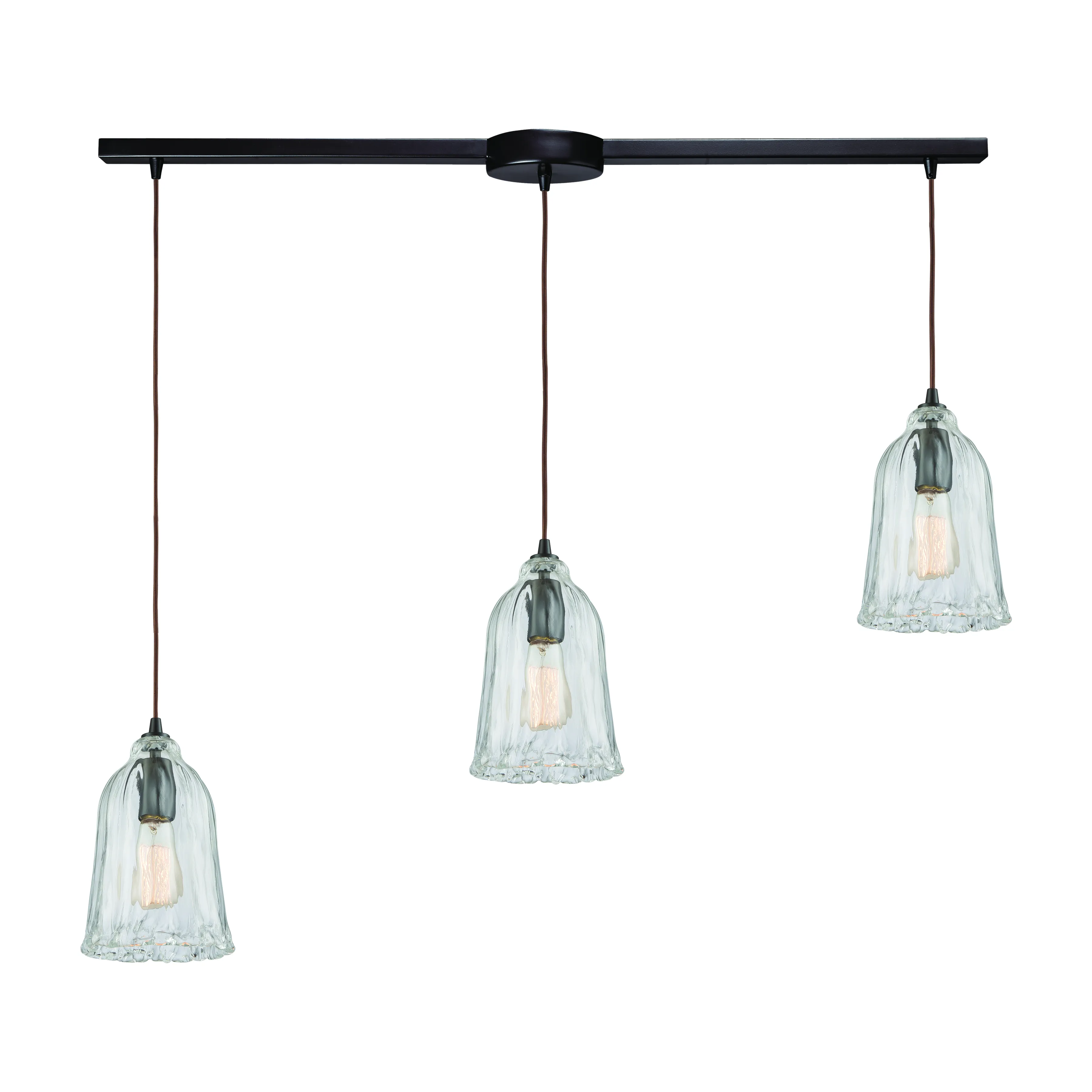 Hand Formed Glass 38" Wide 3-Light Mini Pendant - Oil Rubbed Bronze