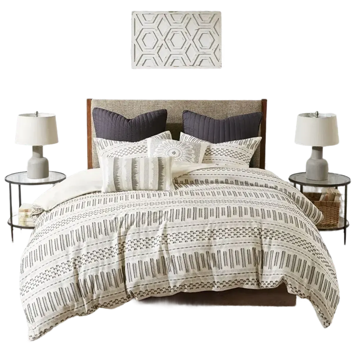 INK+IVY Rhea Ivory/Charcoal Cotton Jacquard Duvet Cover Mini Set