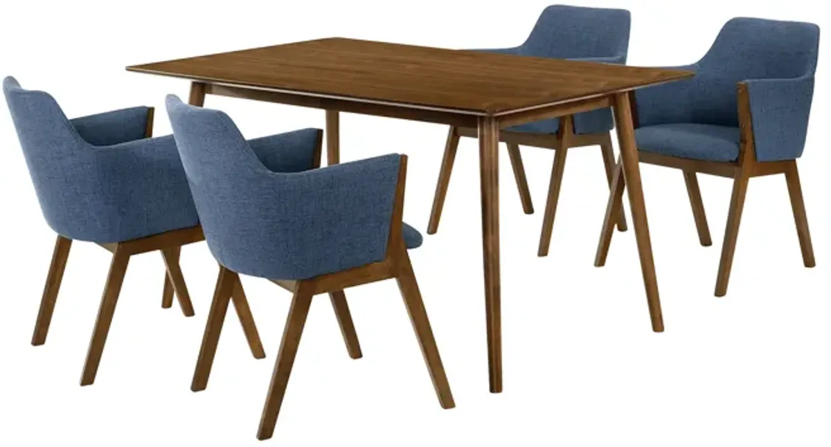 Westmont and Renzo Blue and Walnut 5 Piece Dining Set