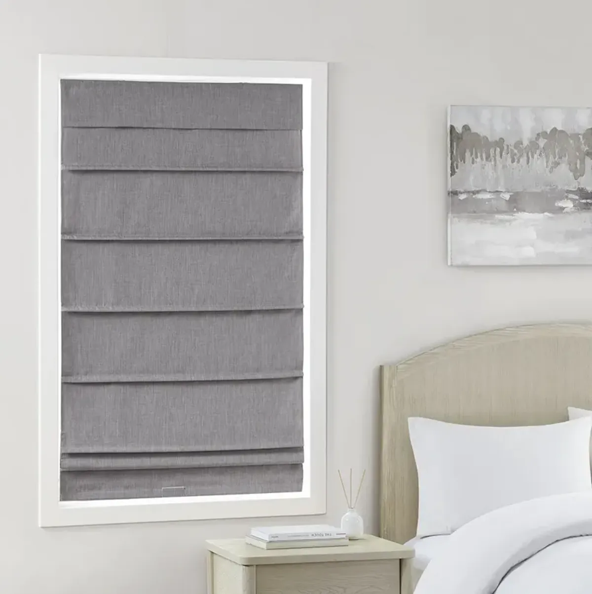 Madison Park Otis Grey Faux Linen Cordless Total Blackout Roman Shade