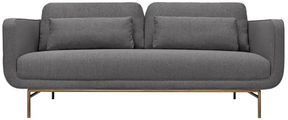 Lilou 77" Gray Fabric Sofa with Antique Brass Metal Legs