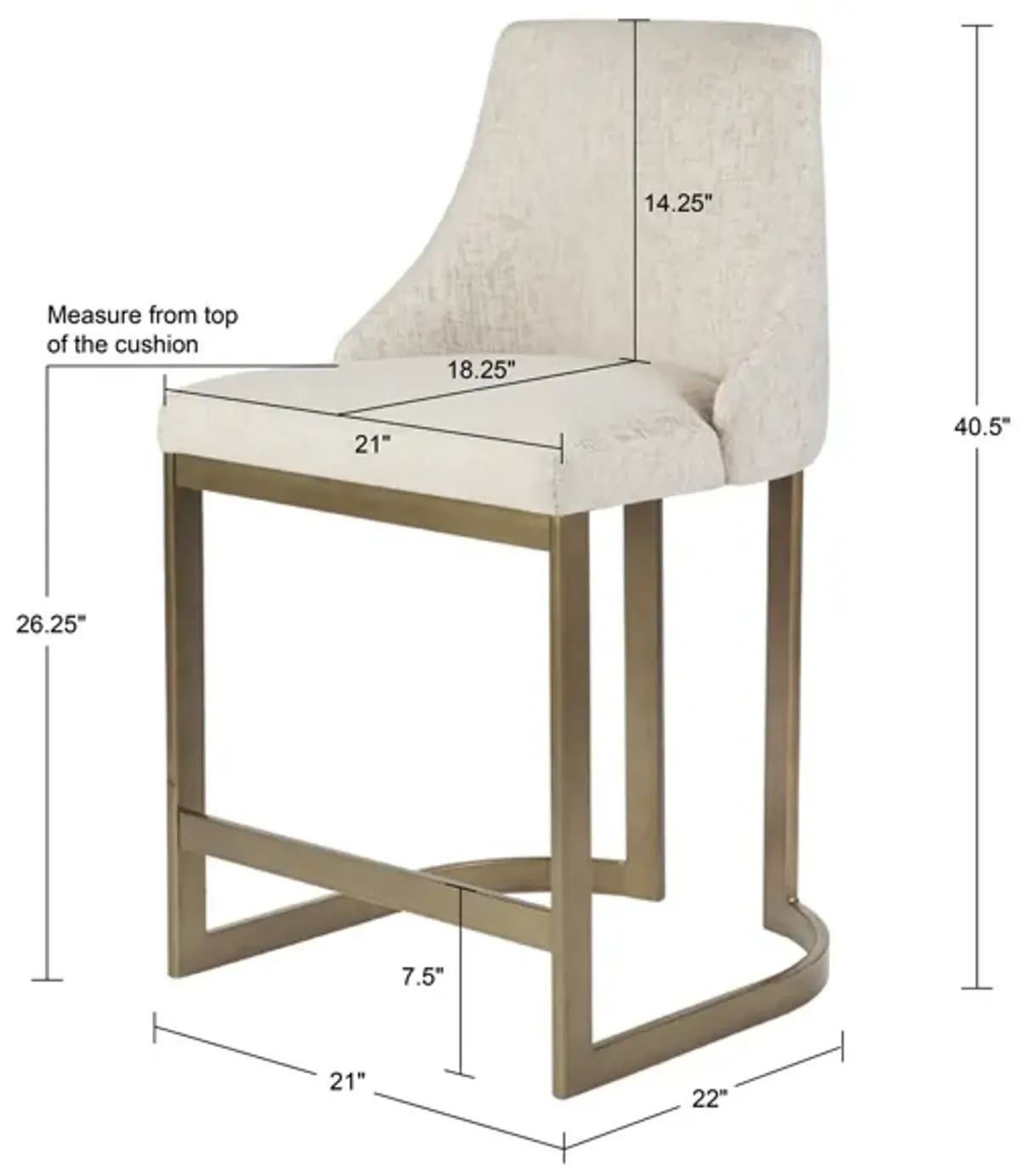 26"H Upholstered Counter Stool with Metal Base