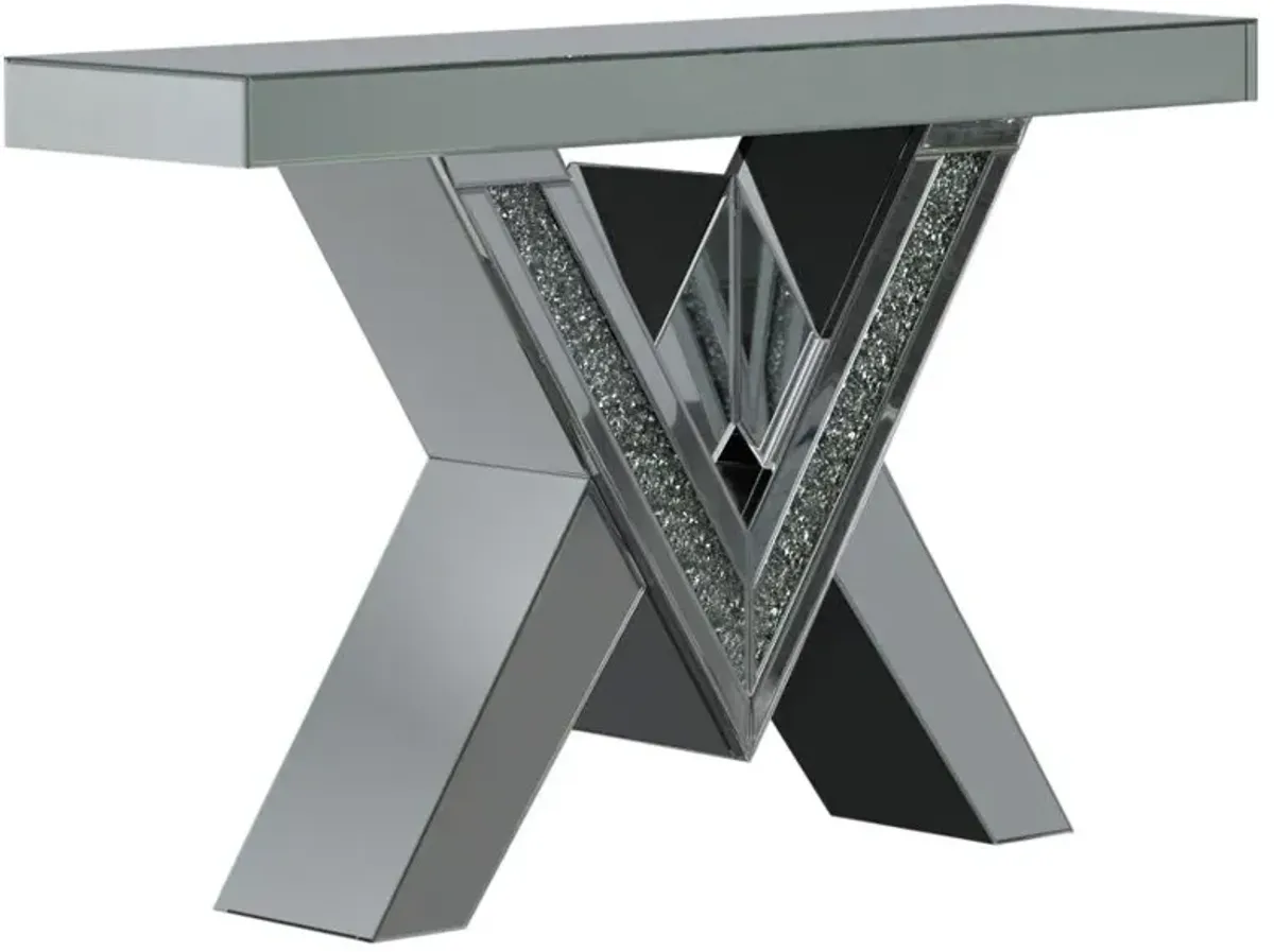 Taffeta V-shaped Sofa Table with Glass Top Silver