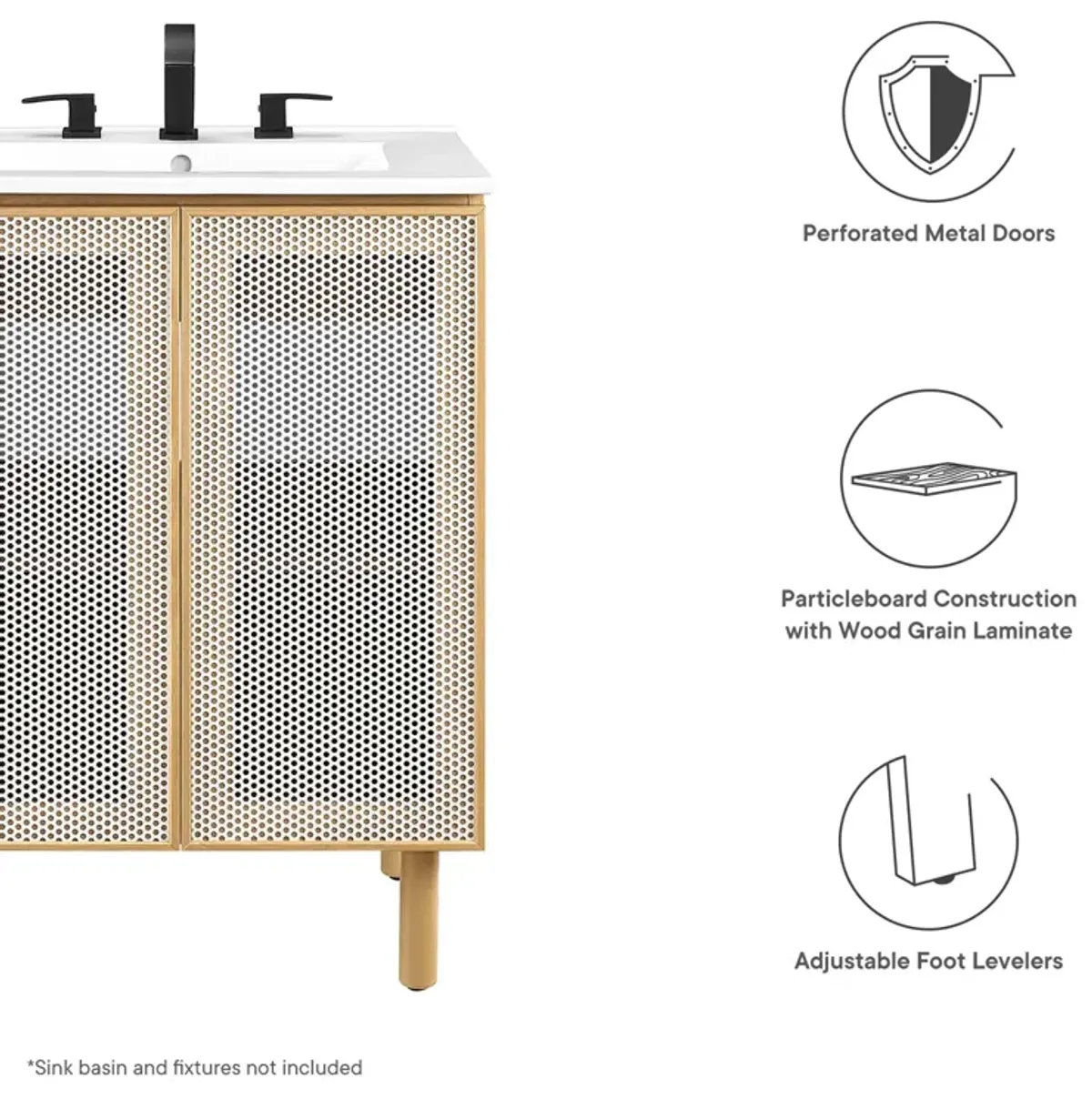 Calla 24" Perforated Metal Bathroom Vanity Cabinet (Sink Basin Not Included) by Modway