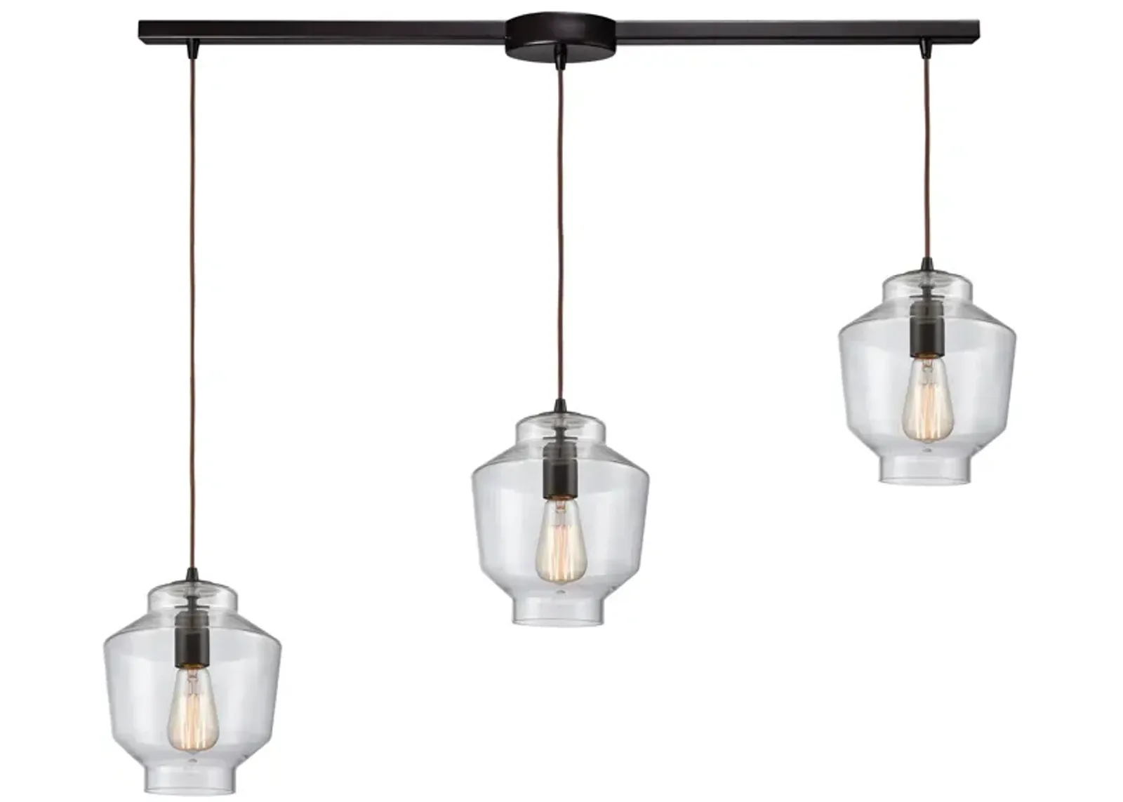 Barrel 3-Light Linear Mini Pendant Fixture in Oil Rubbed Bronze with Clear Blown Glass