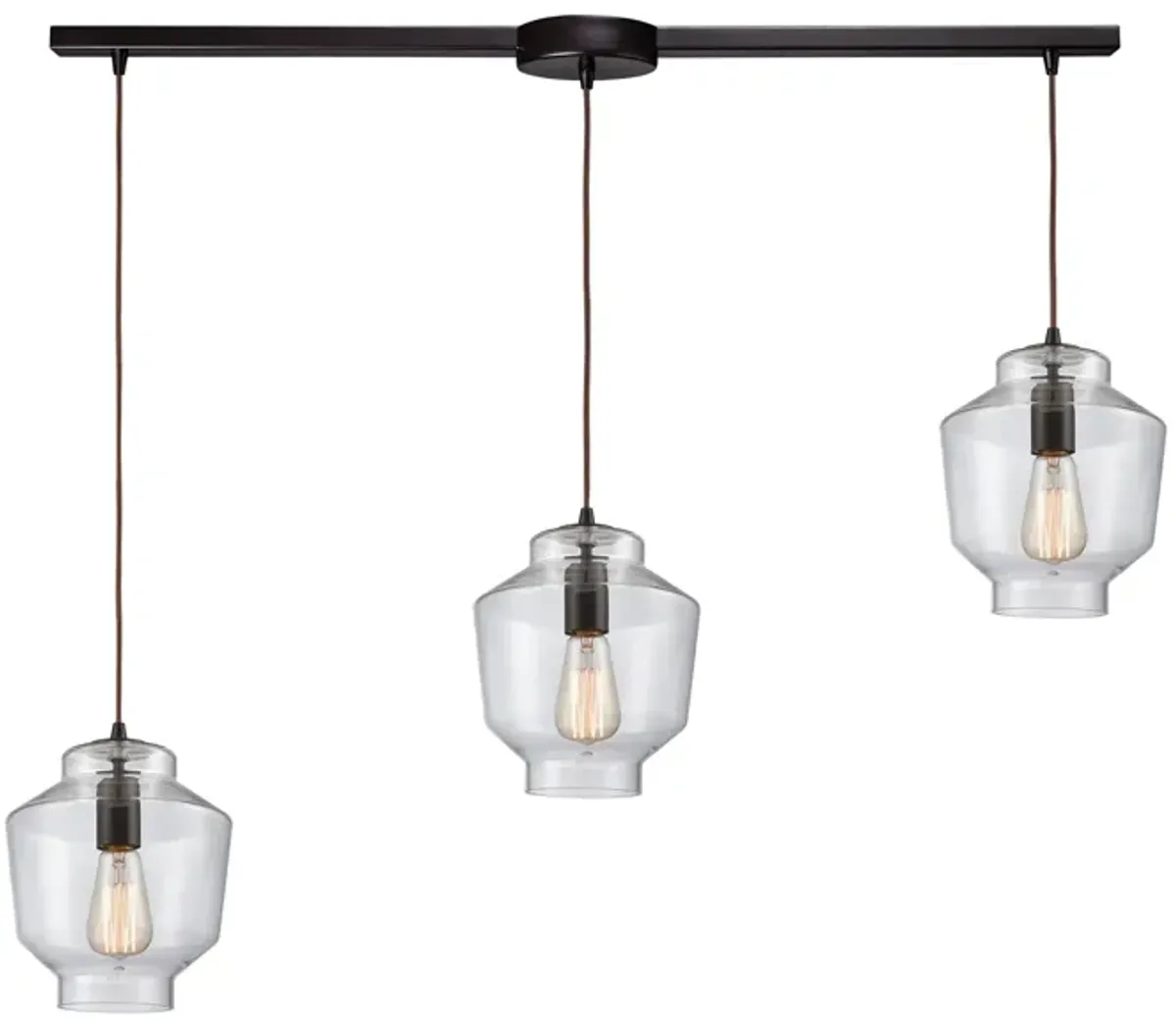 Barrel 3-Light Linear Mini Pendant Fixture in Oil Rubbed Bronze with Clear Blown Glass