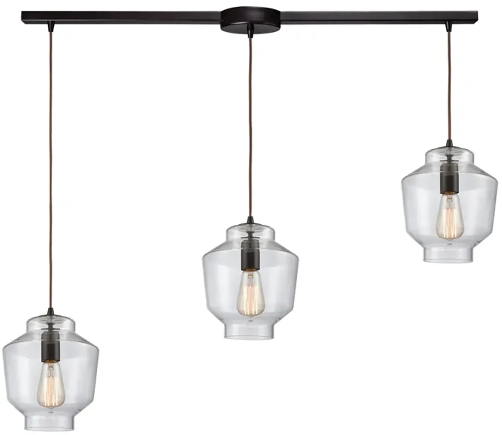 Barrel 3-Light Linear Mini Pendant Fixture in Oil Rubbed Bronze with Clear Blown Glass