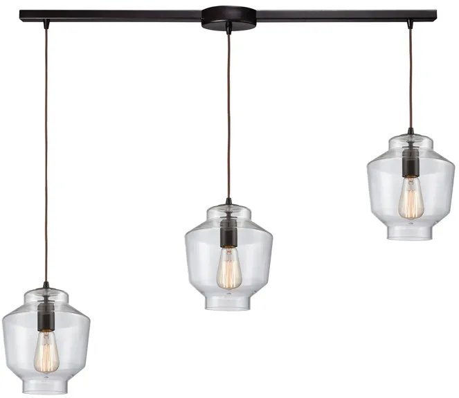 Barrel 3-Light Linear Mini Pendant Fixture in Oil Rubbed Bronze with Clear Blown Glass