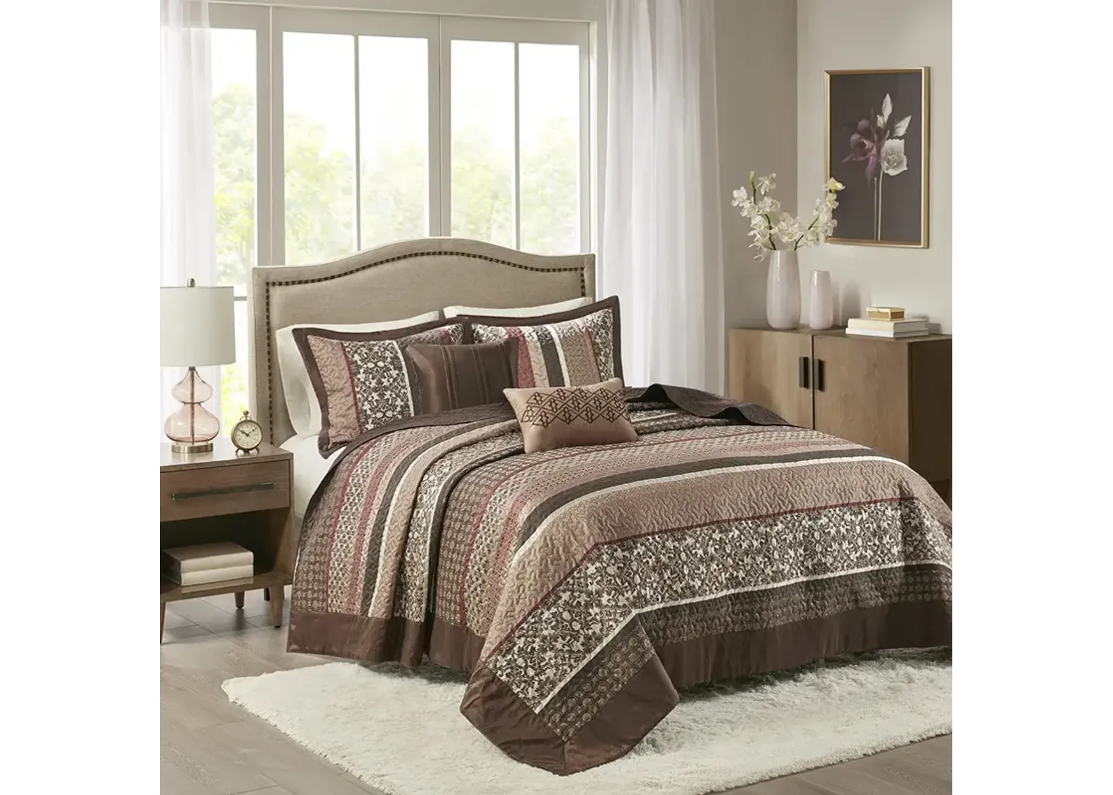 Madison Park Princeton Red 5 Piece Reversible Jacquard Bedspread Set