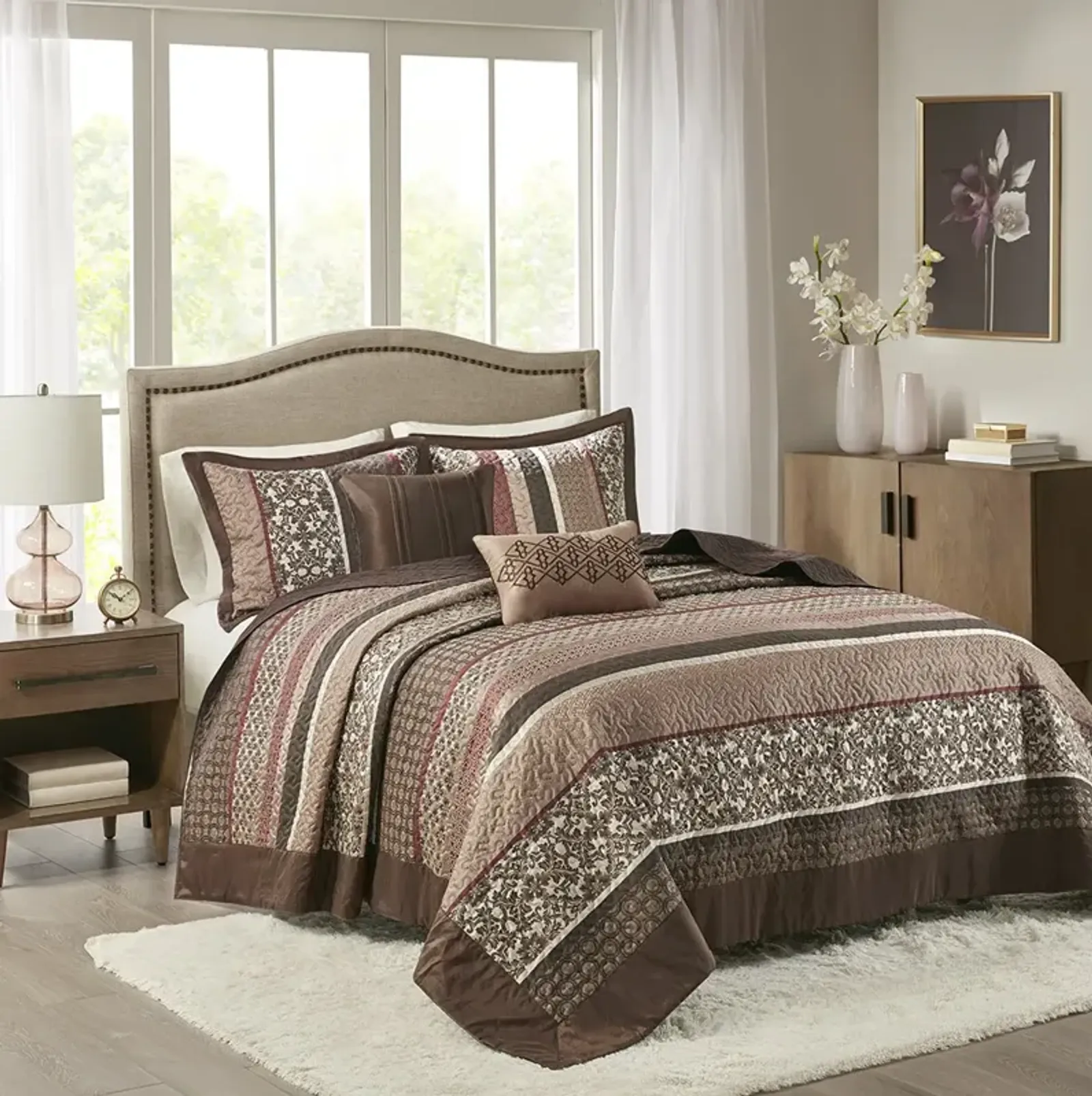 Madison Park Princeton Red 5 Piece Reversible Jacquard Bedspread Set