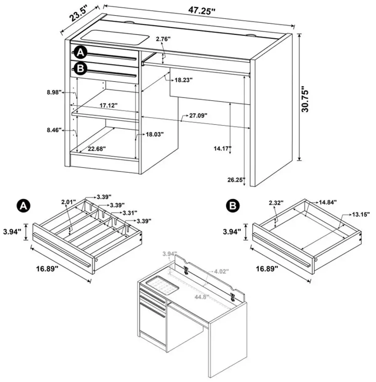 Halston Rectangular Connect-it Office Desk Cappuccino