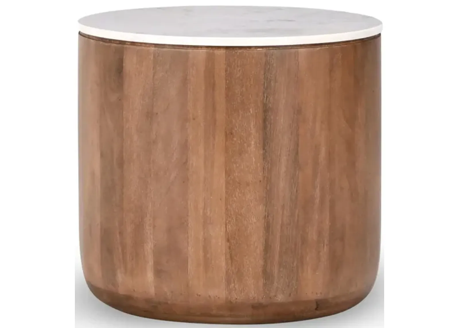 Josie 22" Solid Wood and Marble Round End Table in Brown