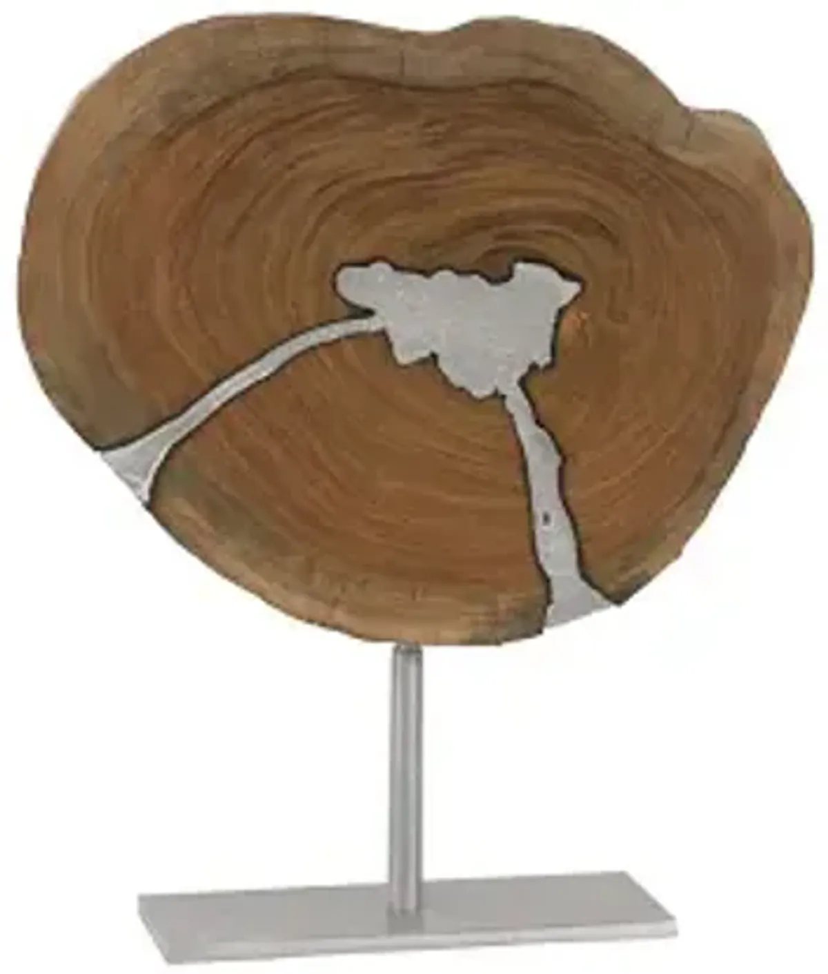 molten sculpture on stand, poured aluminum in wood