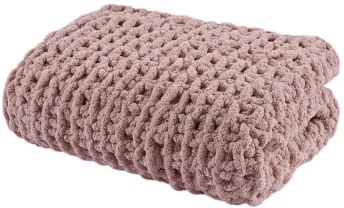 Madison Park Chenille Chunky Knit Blush Throw