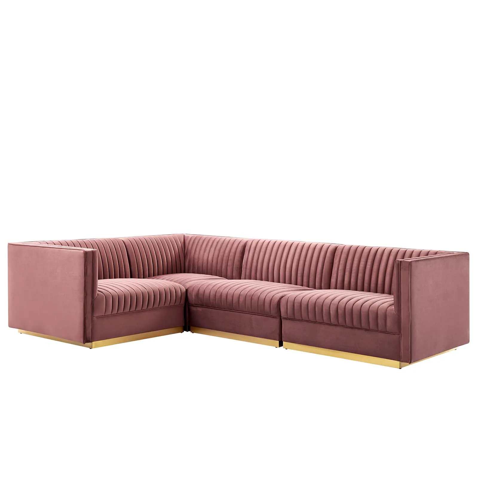 Sanguine Channel Tufted Performance Velvet 4-Piece Left-Facing  Sectional