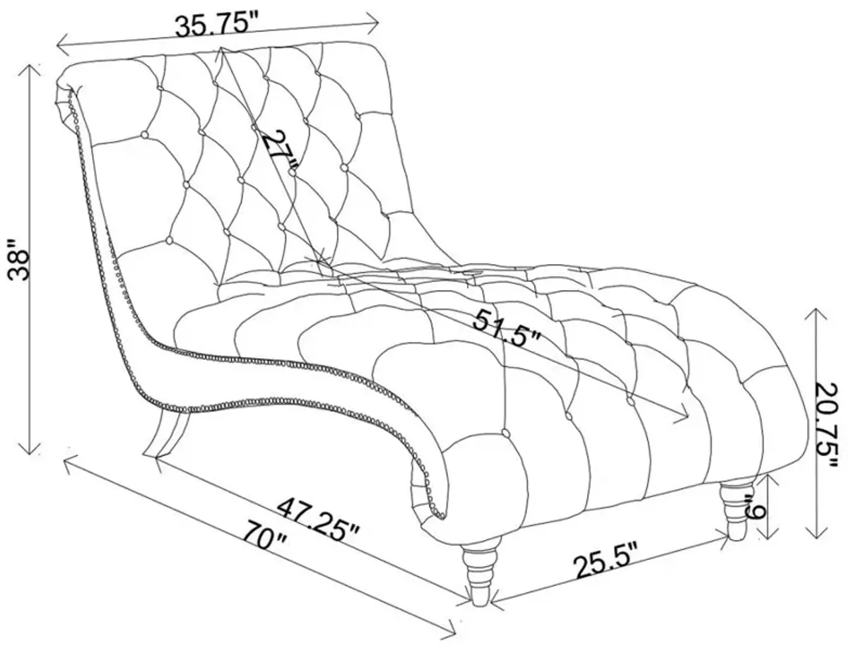 Lydia Tufted Cushion Chaise with Nailhead Trim Grey