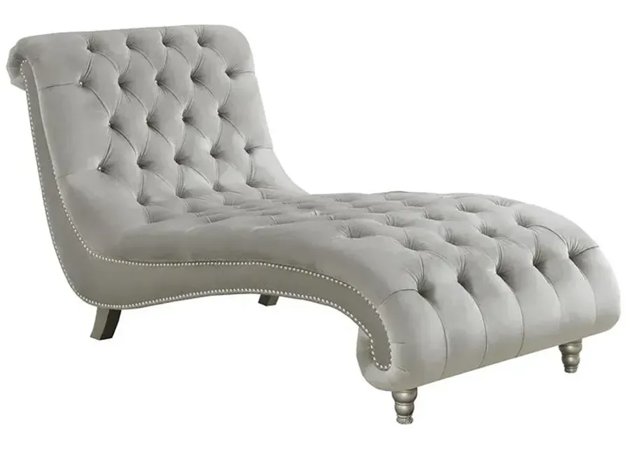 Lydia Tufted Cushion Chaise with Nailhead Trim Grey