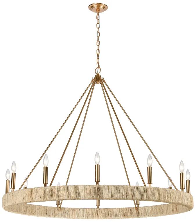 Abaca 48" Wide 12-Light Chandelier - Satin Brass