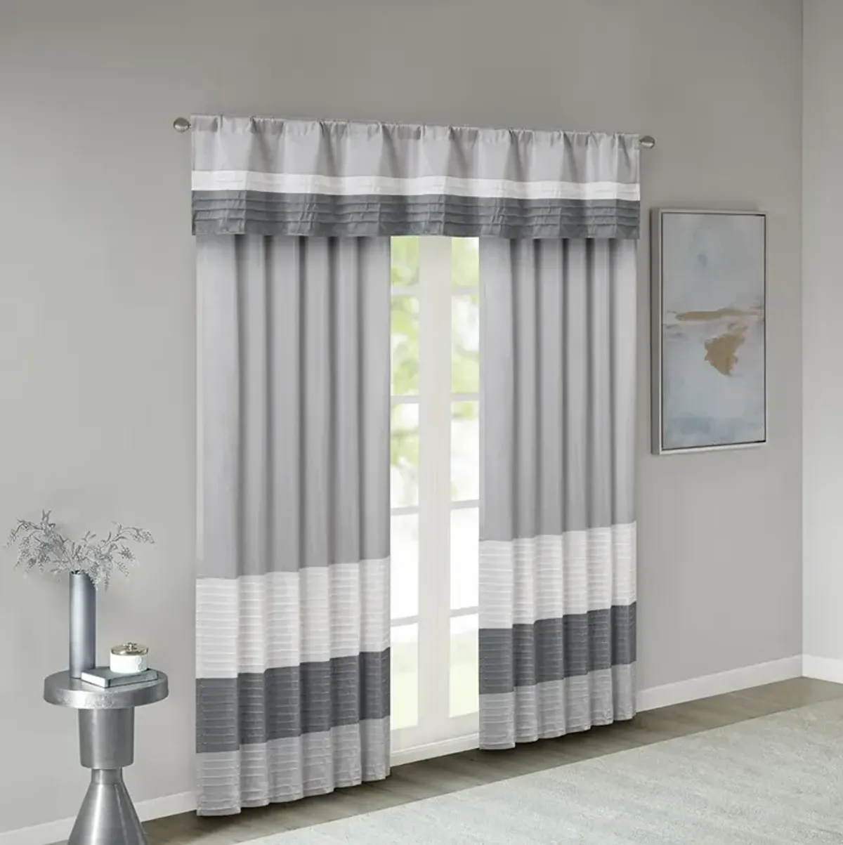 Madison Park Amherst Grey Polyoni Pintuck Curtain Panel