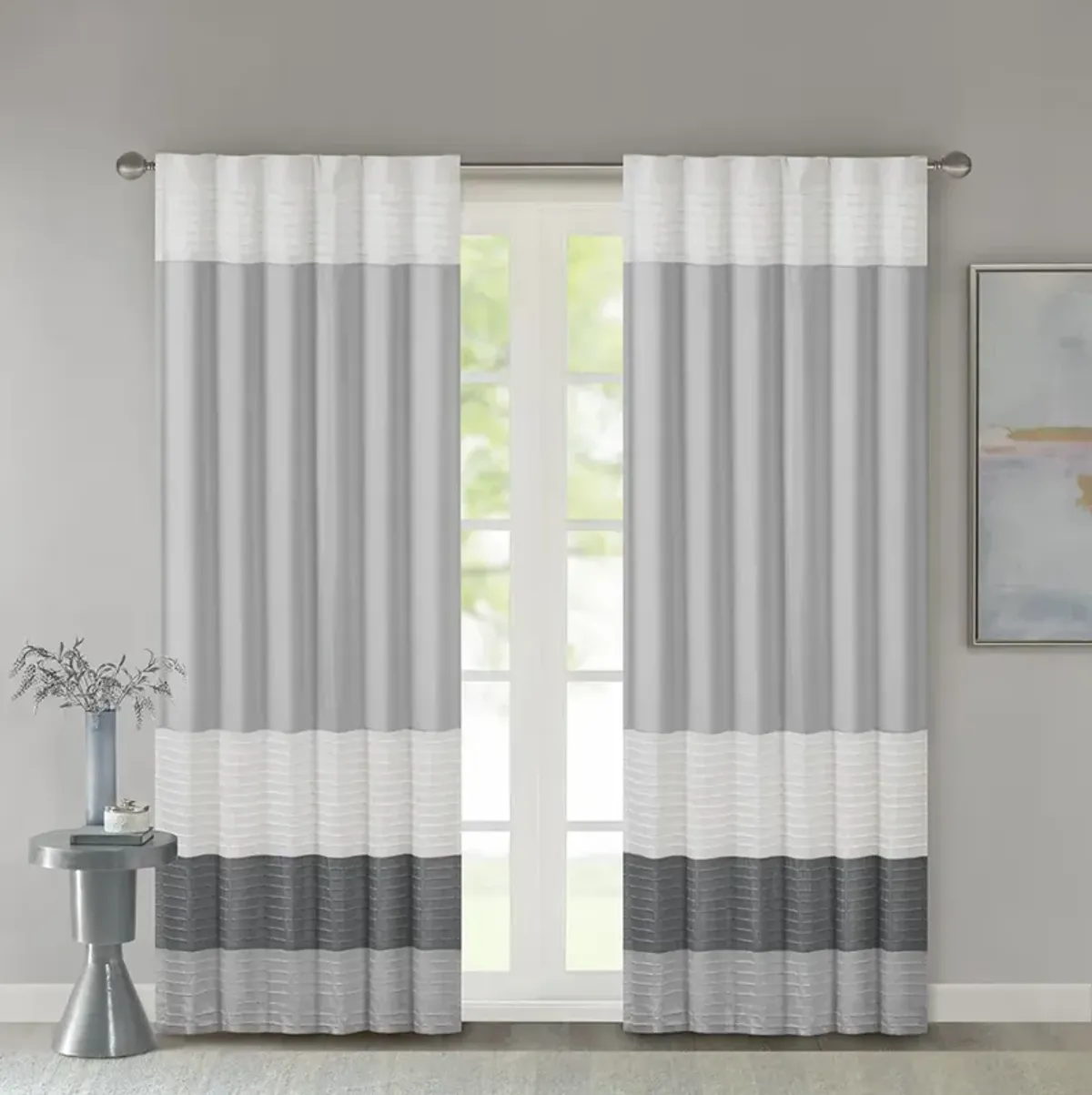 Madison Park Amherst Grey Polyoni Pintuck Curtain Panel