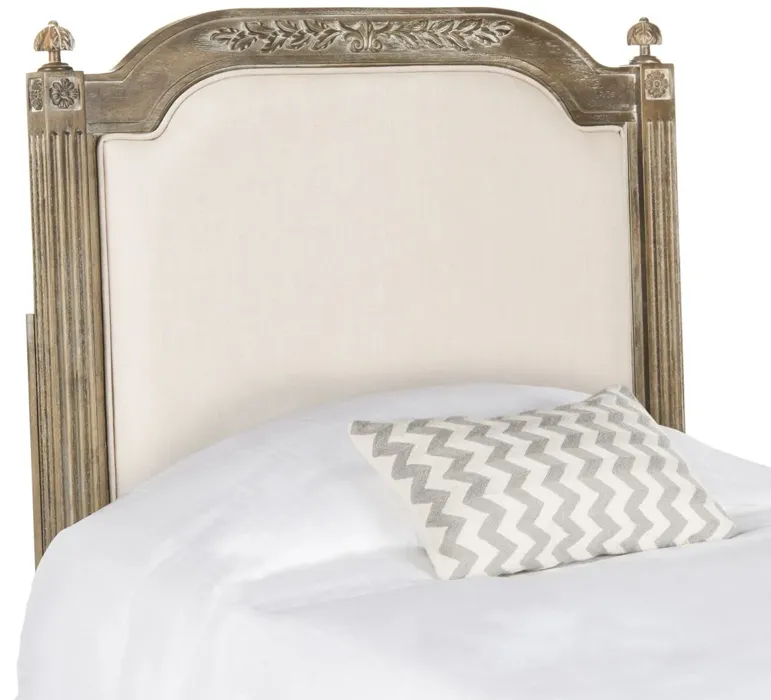 Rustic Wood Beige Linen Twin Headboard