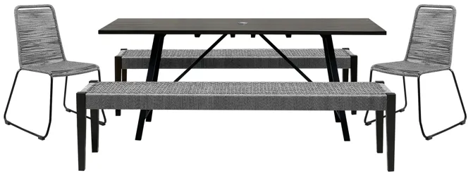 Koala Shasta and Camino 5 Piece Outdoor Dining Set in Dark Eucalyptus Wood with Gray Rope