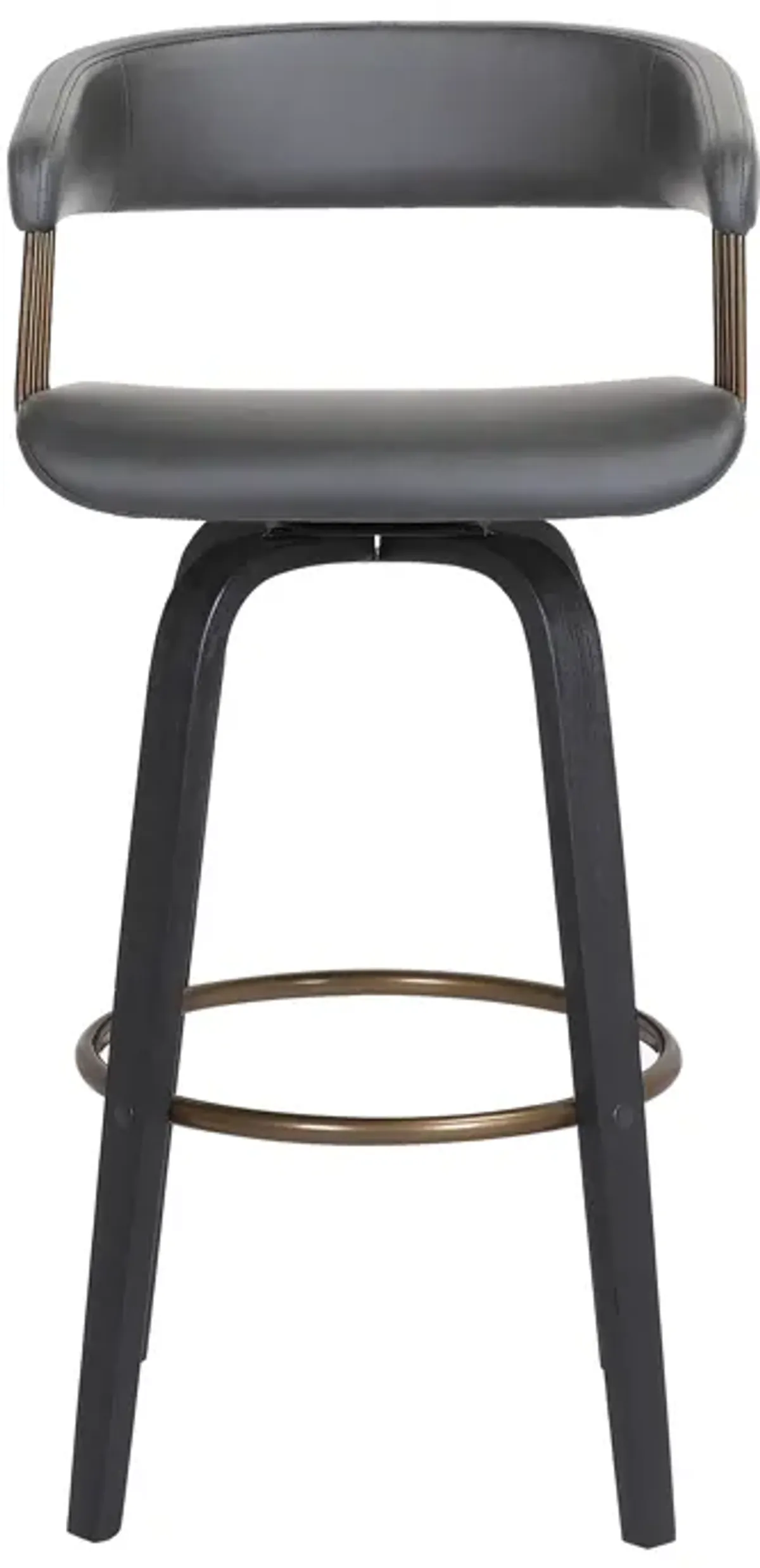 Topanga 26" Swivel Black Wood Counter Stool in Gray Faux Leather with Golden Bronze Metal