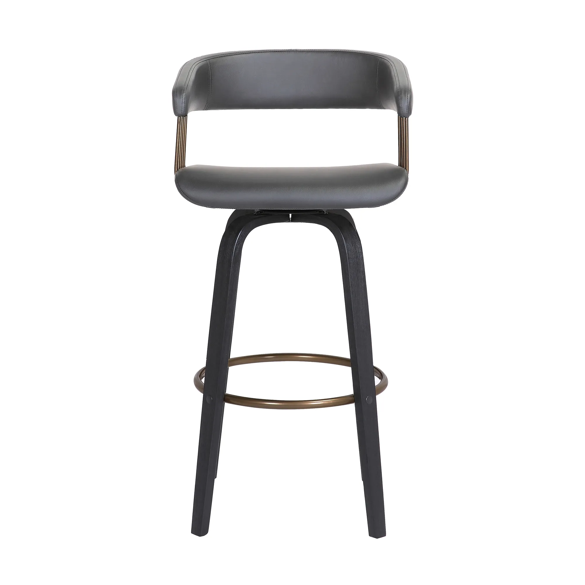 Topanga 26" Swivel Black Wood Counter Stool in Gray Faux Leather with Golden Bronze Metal