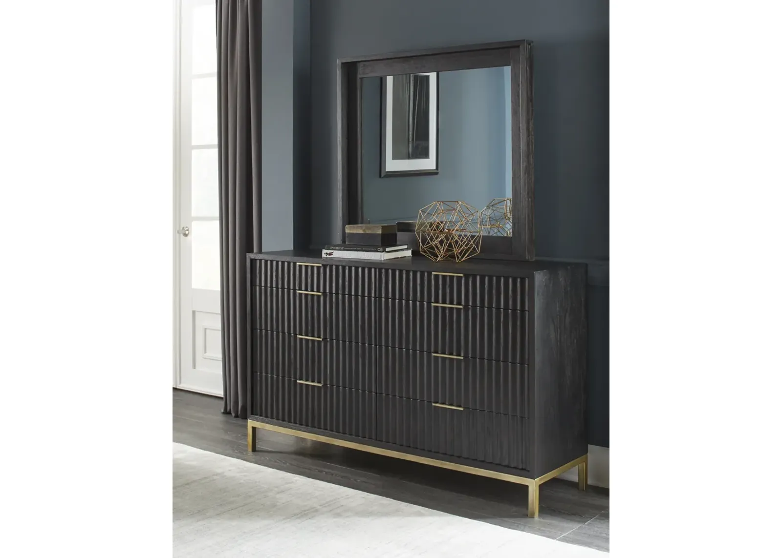 Kentifield Solid Wood Eight Drawer Dresser in Black Drifted Oak (2024)