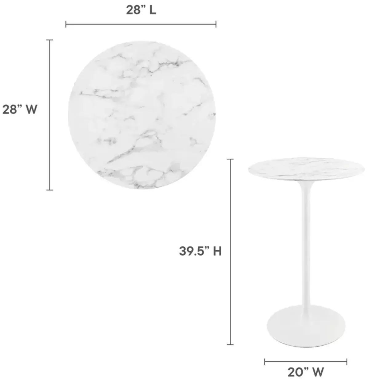 Lippa 28" Round Artificial Marble Bar Table