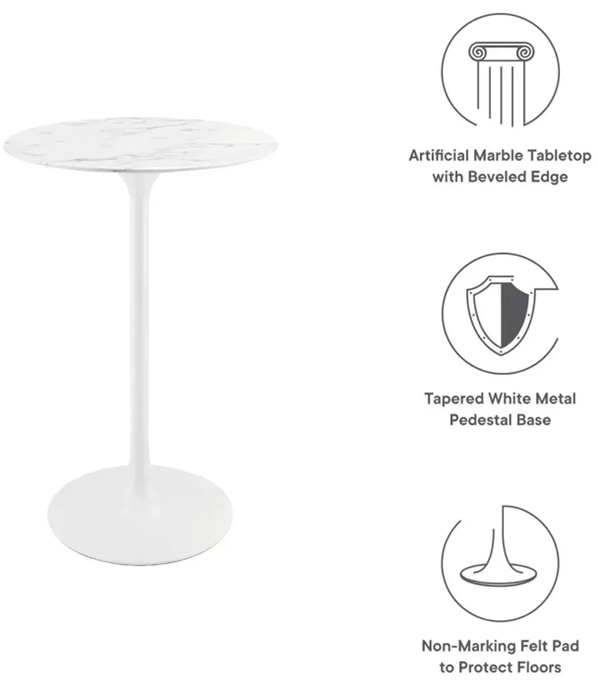 Lippa 28" Round Artificial Marble Bar Table